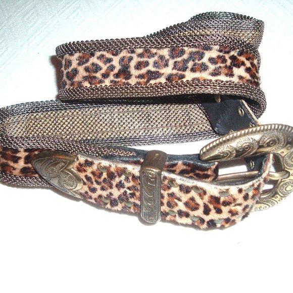 Vintage USMECO PARIS LEOPARD brown BRONZE METALLIC mesh BELT 32  fits 29 to 33 main image 4